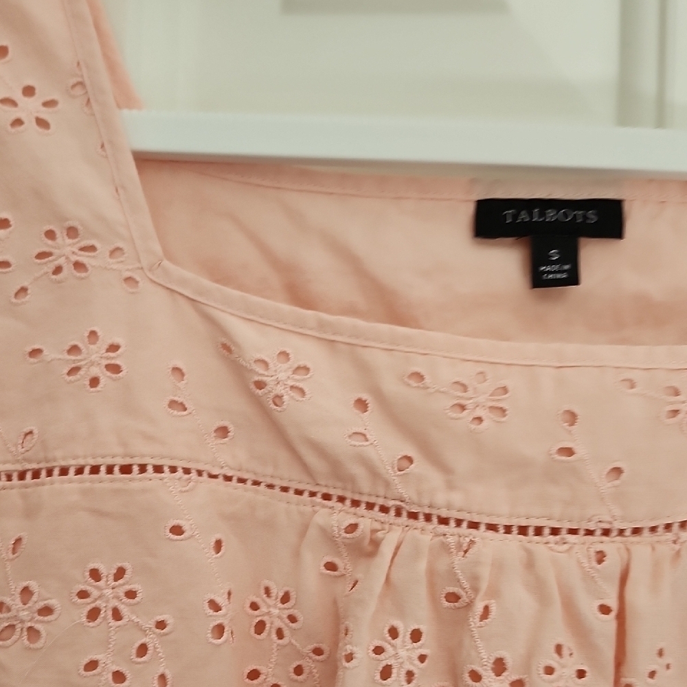Talbot's Women's Eyelet Square Neck Cotton Top Peach Size Small - Picture 3 of 9